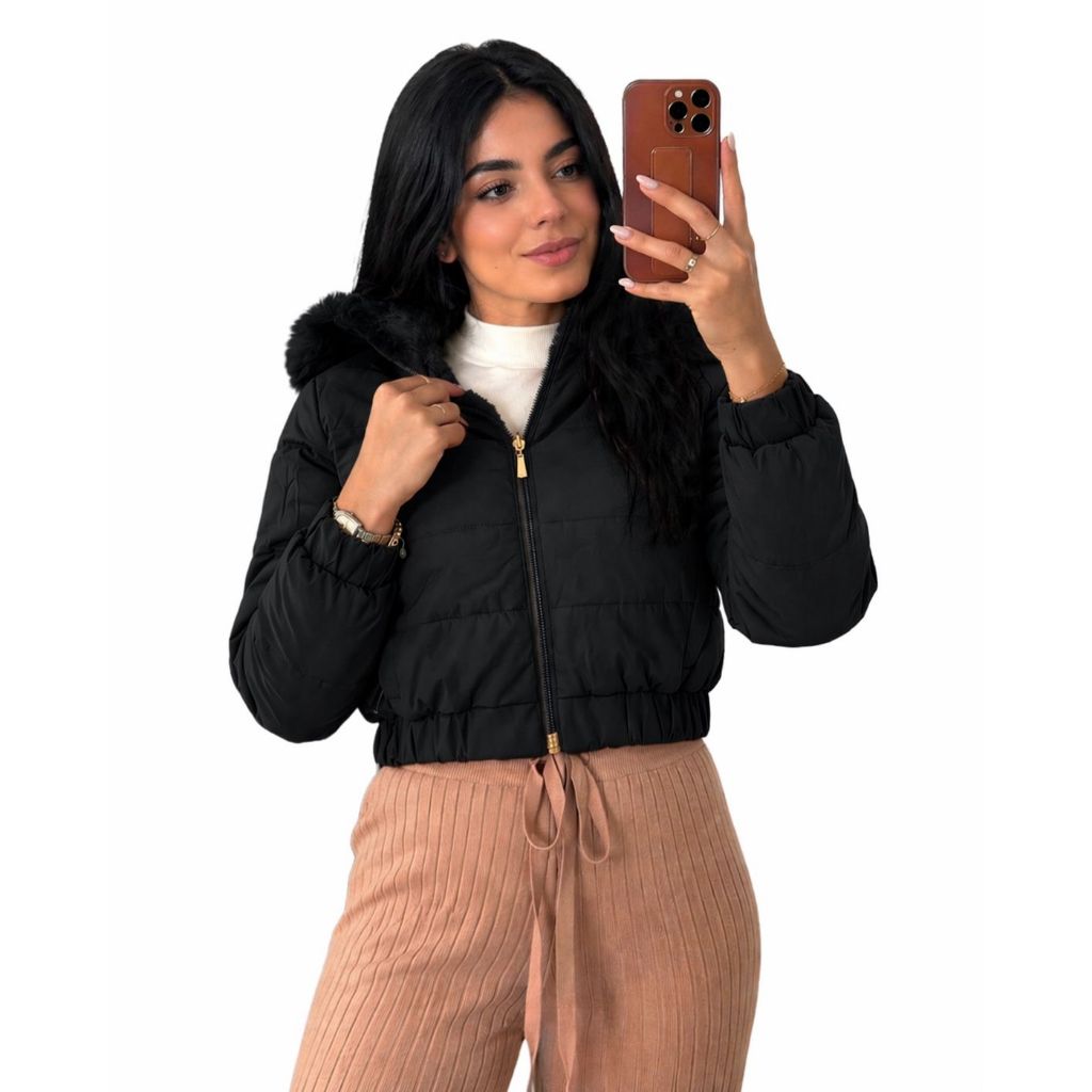 Jaqueta Puffer Feminina Cropped Nylon com Capuz Peluciado Tendência Inverno Jaqueta Puffer Feminina Cropped Nylon com Capuz Peluciado Tendência Inverno - Oferta na Shopee