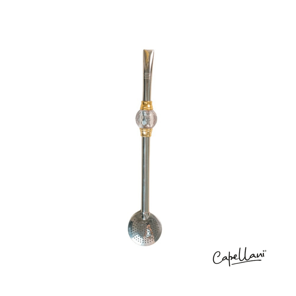 Bomba de Chimarrão Capellani 100% Inox com Pedra Acrílica Transparente e Anel Dourado | Fixa Bomba de Chimarrão Capellani 100% Inox com Pedra Acrílica Transparente e Anel Dourado | Fixa - Oferta na Shopee