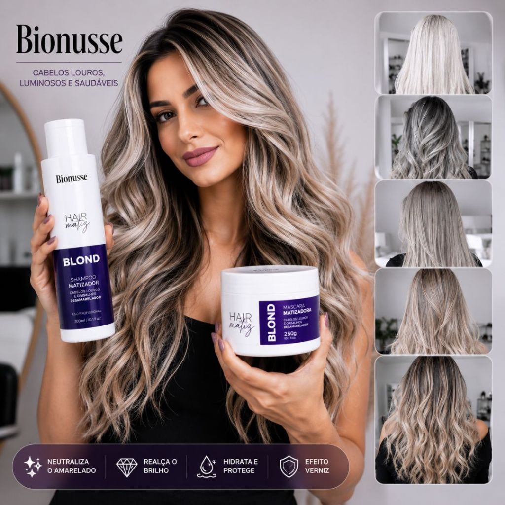 Kit Matizador Loiro Profissional Blond + Shampoo-Loiro Perfeito-Tonalizante Sem Amônia 100% Natural Kit Matizador Loiro Profissional Blond + Shampoo-Loiro Perfeito-Tonalizante Sem Amônia 100% Natural