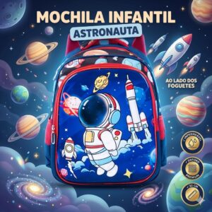 Mochila Infantil Menino Astronauta Escolar Creche Impermeável Oxford Resistente 32cm - Oferta na Shopee