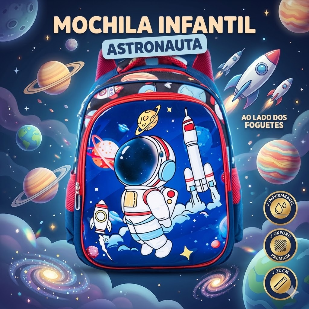Mochila Infantil Menino Astronauta Escolar Creche Impermeável Oxford Resistente 32cm Mochila Infantil Menino Astronauta Escolar Creche Impermeável Oxford Resistente 32cm - Oferta na Shopee