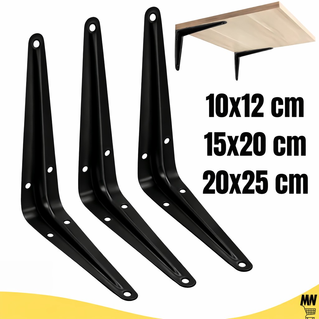 Kit Suportes Mão Francesa Preta 10x12cm/15x20cm/20x25cm Canto Tábua Cantoneira Reforçada Kit Suportes Mão Francesa Preta 10x12cm/15x20cm/20x25cm Canto Tábua Cantoneira Reforçada - Oferta na Shopee