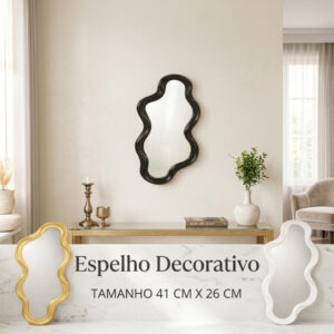 Espelho Decorativo Orgânico 41x26cm Moldura Ondulada Preto Branco Dourado Parede Sala Quarto - Oferta na Shopee