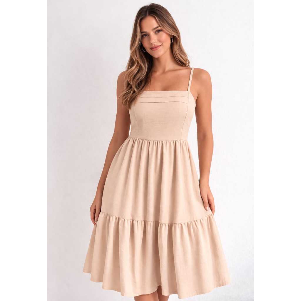 Vestido Midi De Alcinha Elegante Com lastex Nas Costas Vestido Midi De Alcinha Elegante Com lastex Nas Costas