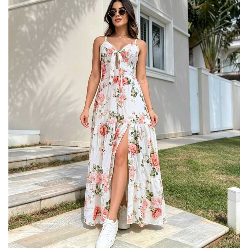 Vestido Longo Feminino Estampa Alças Ajustáveis Elegante e Confortável Qualidade Premium Vestido Longo Feminino Estampa Alças Ajustáveis Elegante e Confortável Qualidade Premium - Oferta na Shopee