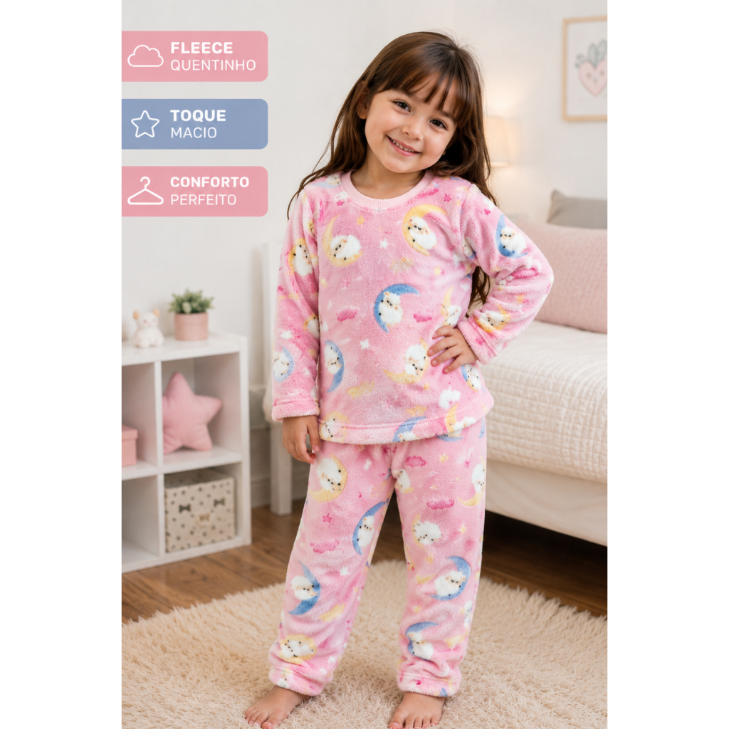 Conjunto Infantil Fleece Blusa e Calça com Punho Quentinho para o Frio / Pijama Conjunto Infantil Fleece Blusa e Calça com Punho Quentinho para o Frio / Pijama