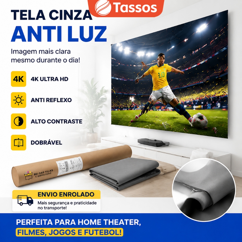 TASSOS Tela de Projeção Antirreflexo 80”/100” Dobrável 4K Full HD – Alto Contraste, Portátil, Home Theater TASSOS Tela de Projeção Antirreflexo 80”/100” Dobrável 4K Full HD – Alto Contraste