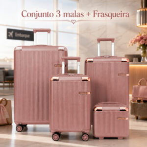 Kit 3 Malas Viagem P M G + Frasqueira | Polipropileno | Rodas 360 Removiveis e Cadeado Embutido - Oferta na Shopee