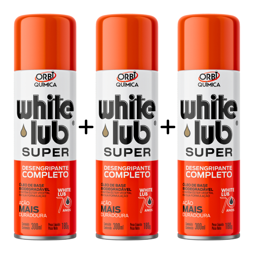 Kit 3 Desengripante White Lub 300ml Orbi Lubrificante Antiferrugem Multiuso Limpa Corrente Moto Bike Kit 3 Desengripante White Lub 300ml Orbi Lubrificante Antiferrugem Multiuso Limpa Corrente Moto Bike