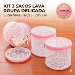 Kit 3 Sacos Lava Roupa Delicada Sutiã Meia Calça 15x15 Premium - Oferta na Shopee