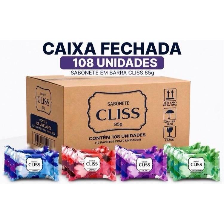 Caixa com 108un de Sabonete em barra Cliss 85g Caixa com 108un de Sabonete em barra Cliss 85g