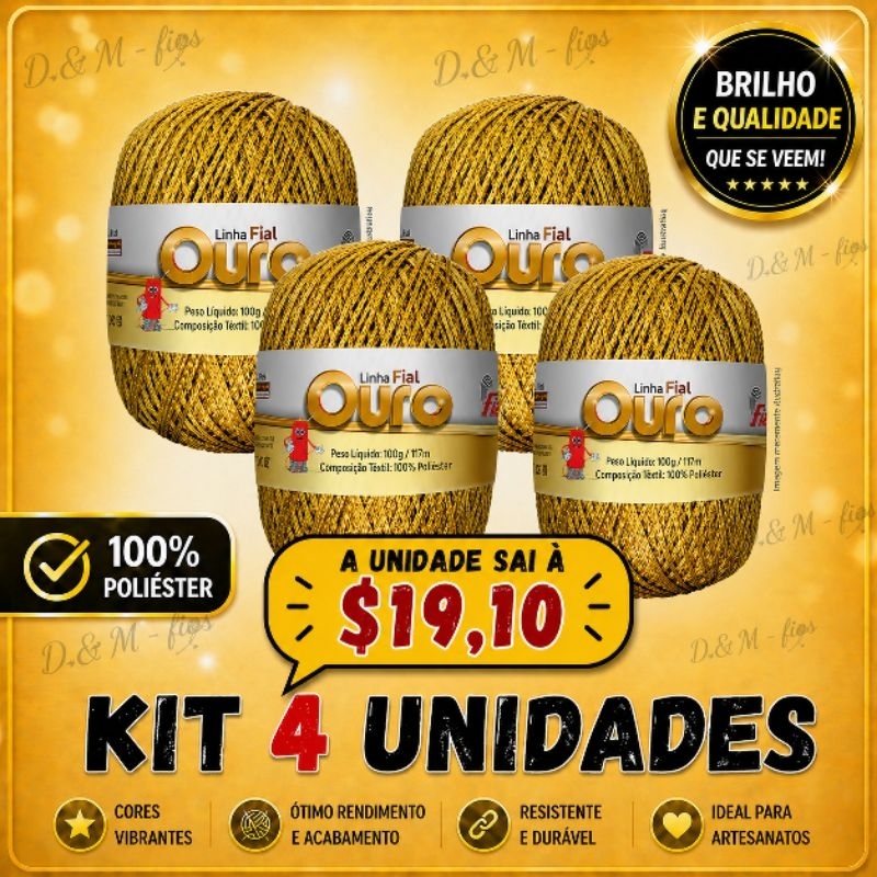 KIT 4 UNIDADES - Fio/Linha OURO Fial DOURADO (SIMILAR A LINHA ENCANTO) - Oferta na Shopee