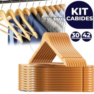 Kit Até 42 Cabides De Madeira Premium Marfim Para Roupas Calça Gancho Cromado - Oferta na Shopee