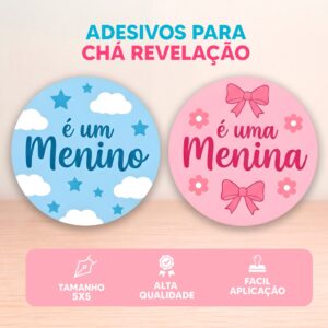 Adesivo Chá Revelação  Menino ou Menina  Azul e Rosa 5x5 cm (Pronta Entrega) - Oferta na Shopee