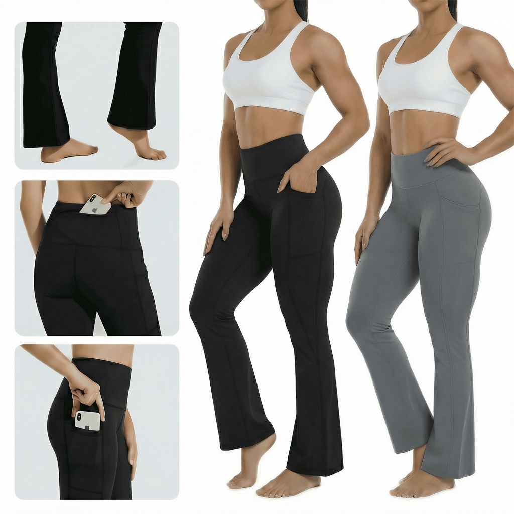 Calças de Yoga Bootcut Femininas, Cintura Alta, Impermeáveis, Opacas, Controle Abdominal, Leggings Ajustadas Calças de Yoga Bootcut Femininas, Cintura Alta, Impermeáveis, Opacas, Controle Abdominal, Leggings Ajustadas