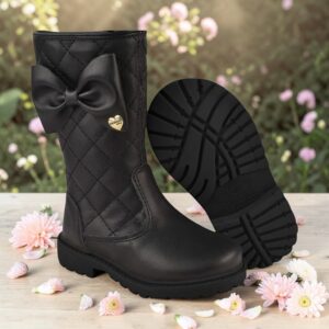 Bota para Menina Confortável Infantil Matelassê Cano Longo Laço Latera - Oferta na Shopee