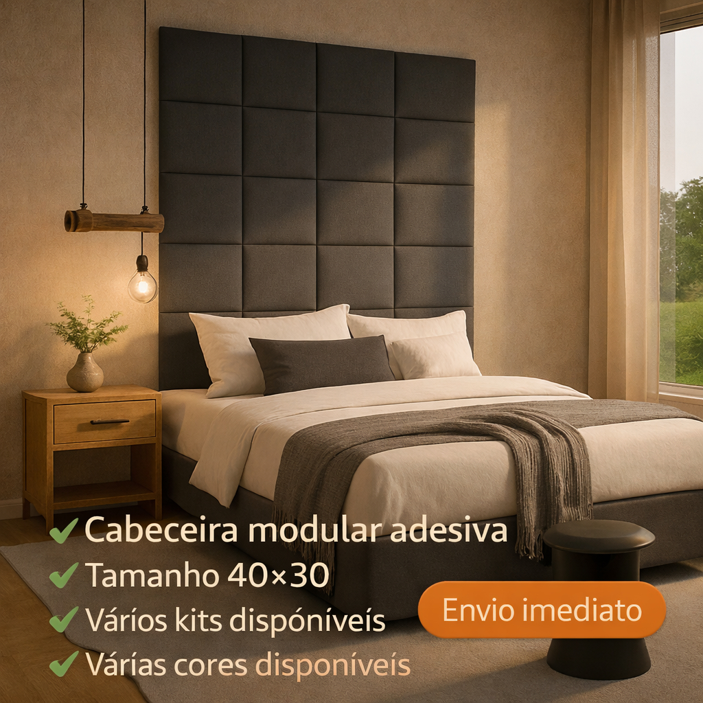 Kit Completo Cabeceira Estofada Adesiva em Modulos 40X30 para Cama de Solteiro Casal Queen King Kit Completo Cabeceira Estofada Adesiva em Modulos 40X30 para Cama de Solteiro Casal Queen King