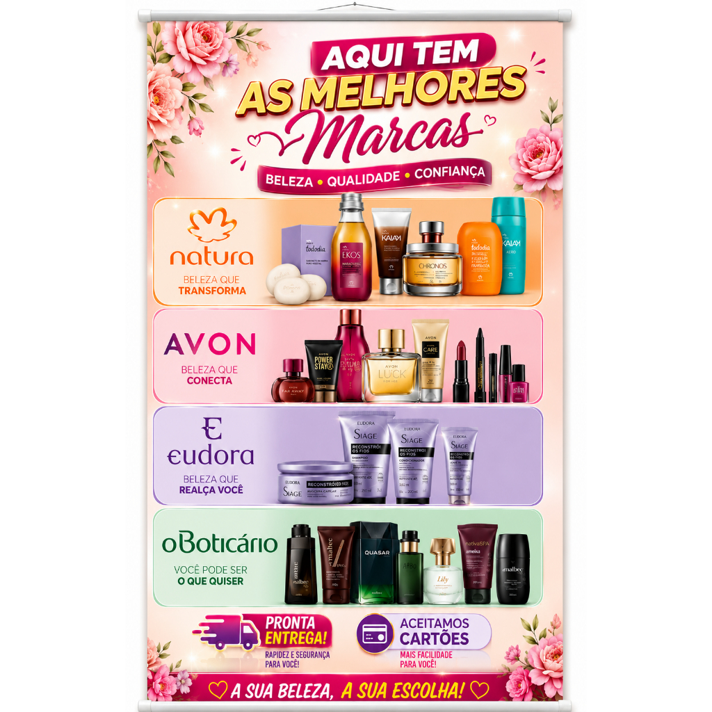 Banner Divulgação Revendedora Variadas Marcas Cosmético produzido em lona. Cartaz Propaganda Para Comercio Barracas Banner Divulgação Revendedora Variadas Marcas Cosmético produzido em lona. Cartaz Propaganda Para Comercio Barracas - Oferta na Shopee