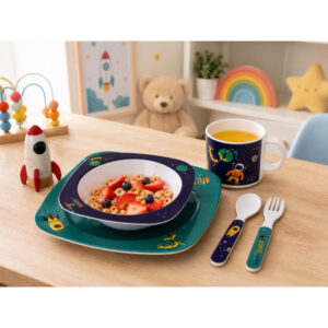Kit Alimentação Infantil Astronauta 5 Peças Prato Bowl Copo Talheres - Oferta na Shopee