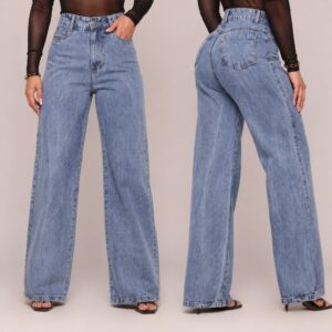 Calça Jeans Feminina Wide Leg Cintura Alta Pantalona Soltinha Confortável Moda Feminina - Oferta na Shopee