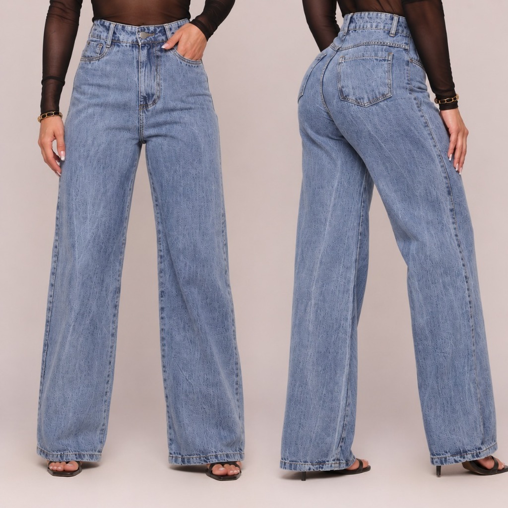 Calça Jeans Feminina Wide Leg Cintura Alta Pantalona Soltinha Confortável Moda Feminina Calça Jeans Feminina Wide Leg Cintura Alta Pantalona Soltinha Confortável Moda Feminina - Oferta na Shopee