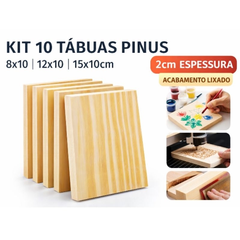KIT 10 TÁBUAS PINUS 8×10 | 12×10 | 15x10cm 2cm ESPESSURA | ACABAMENTO LIXADO KIT 10 TÁBUAS PINUS 8×10 | 12×10 | 15x10cm 2cm ESPESSURA | ACABAMENTO LIXADO