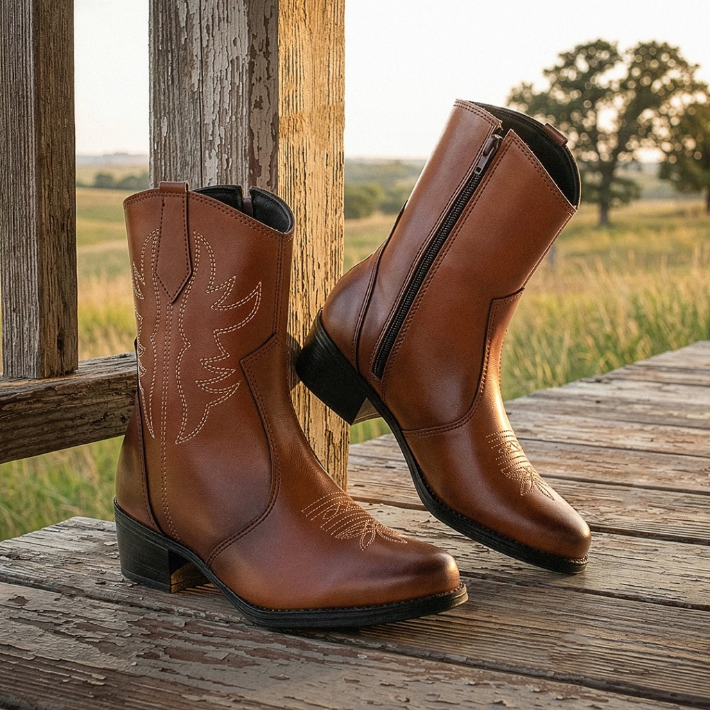 Bota Feminina Estilo Country Western Cano Curto Confortável Antiderrapante Com Zíper Bota Feminina Estilo Country Western Cano Curto Confortável Antiderrapante Com Zíper - Oferta na Shopee