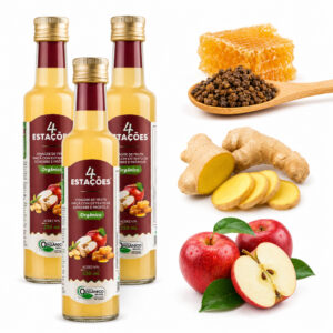 3 X Vinagre de Maça Orgânico com Extrato de Gengibre e Própolis 4 Estações 250ml - Oferta na Shopee