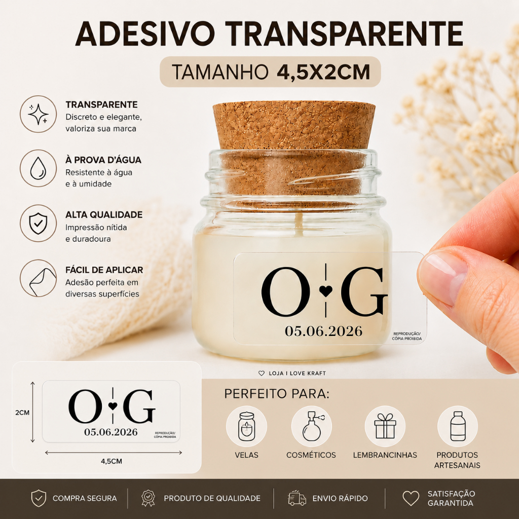 Adesivo Vinil Transparente Personalizado 4,5x2cm | Embalagens, Vidros E Personalizados Adesivo Vinil Transparente Personalizado 4