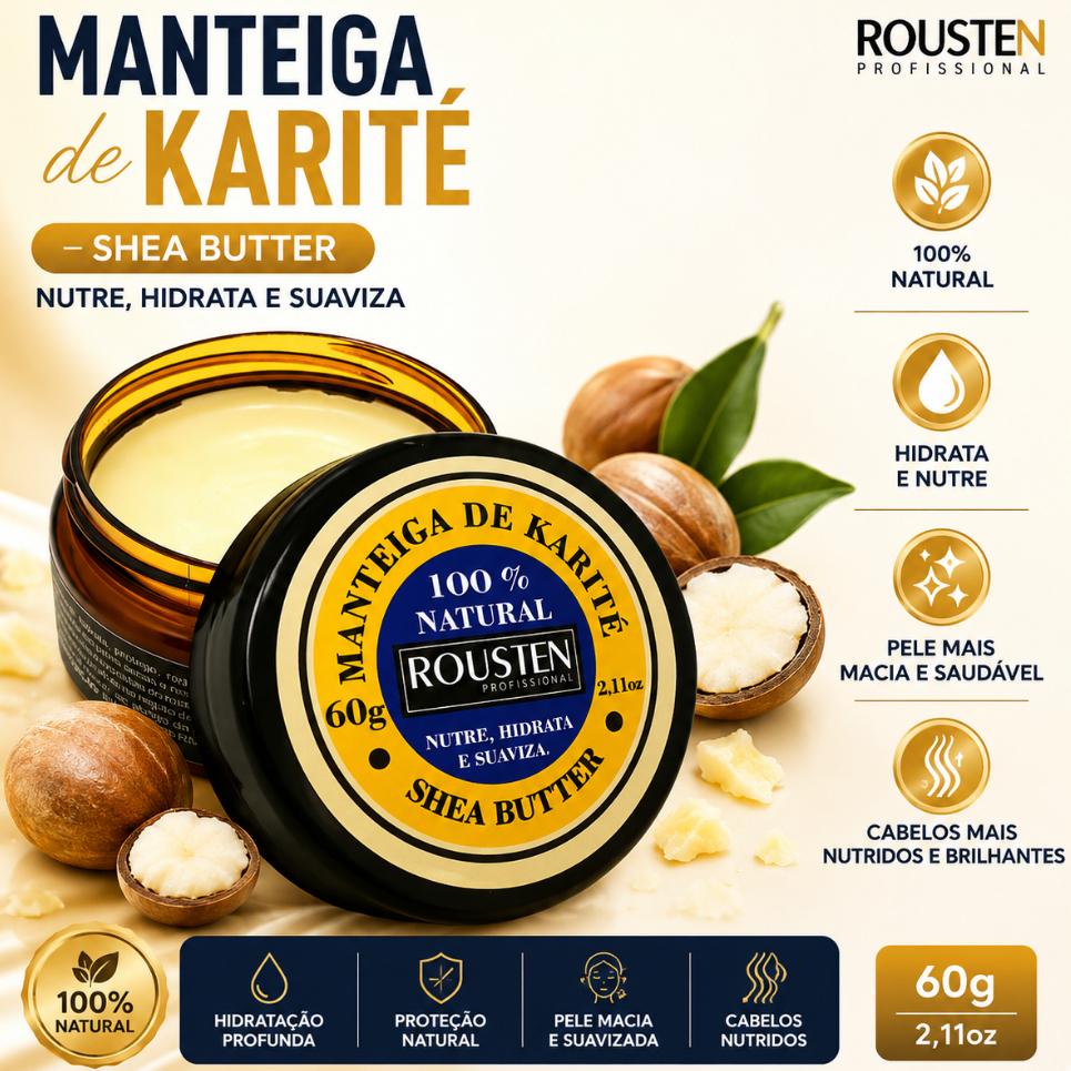 Manteiga Karité 100 % Pura 60 G ROUSTEN .Ideal para ser utilizado em peles secas e ressecadas Manteiga Karité 100 % Pura 60 G ROUSTEN .Ideal para ser utilizado em peles secas e ressecadas - Oferta na Shopee