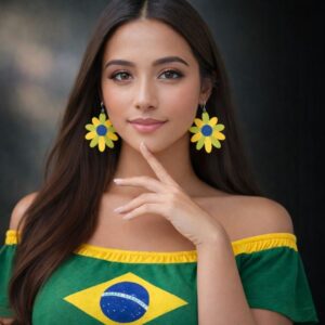 Brinco Brasil Copa 2026. 3D PLA.  Dona Queen Elegância.  Moda Torcida - Oferta na Shopee
