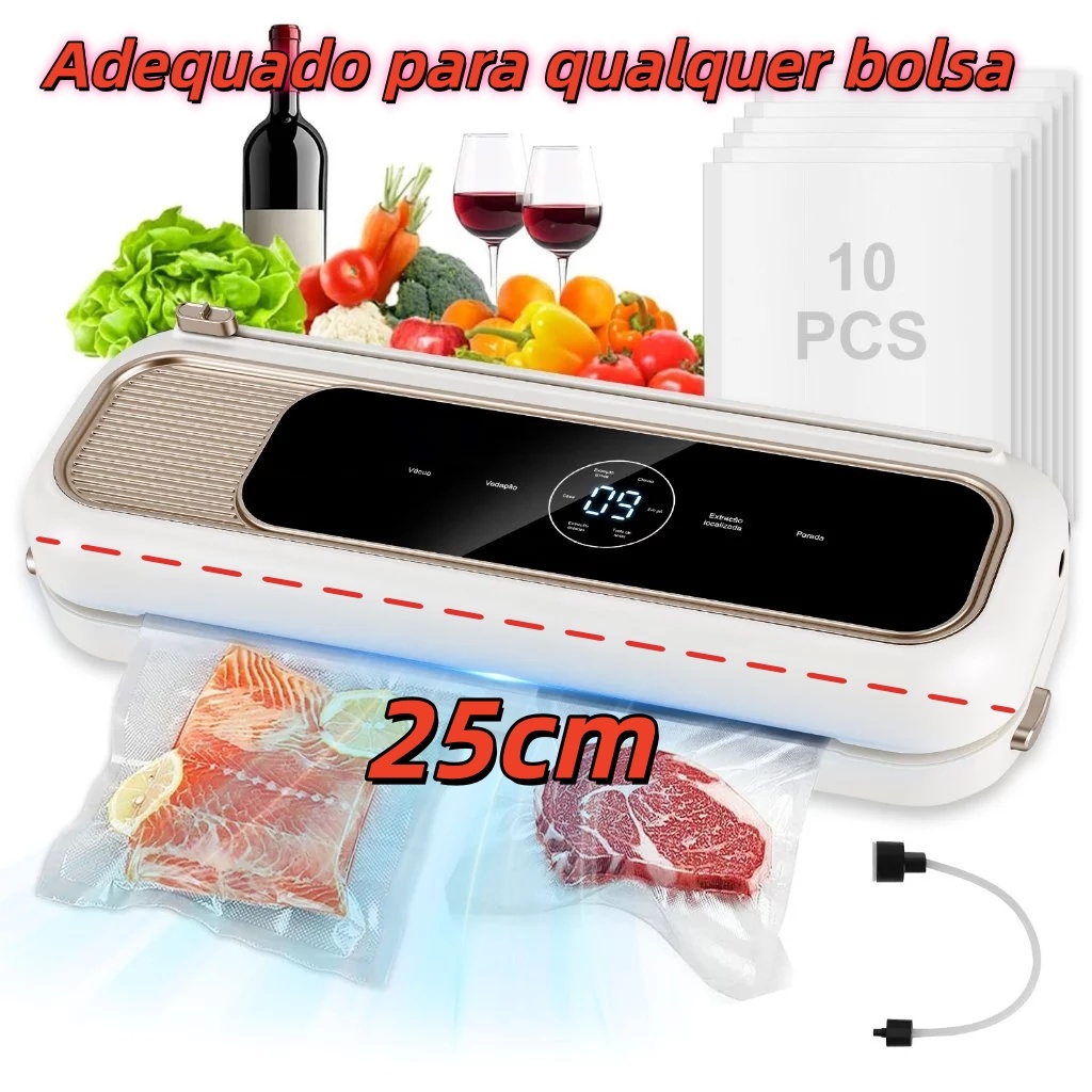 25cm Seladora A Vácuo Embalagens 90kpa Alimentos Portátil,10sacos 110v/220v Creme Bivolt 25cm Seladora A Vácuo Embalagens 90kpa Alimentos Portátil,10sacos 110v/220v Creme Bivolt