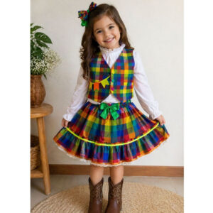 Conjunto Junino Saia e Colete Xadrez Menina Festa Junina Arraial São João - Oferta na Shopee