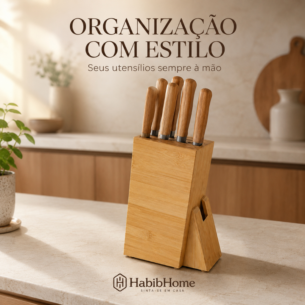 Suporte para Facas de Cozinha em Bambu com Espaço para Tesoura – Design Premium Organizador Suporte para Facas de Cozinha em Bambu com Espaço para Tesoura – Design Premium Organizador - Oferta na Shopee