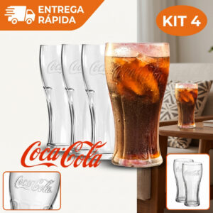 Kit jogo de 4 Copos de Coca-cola 300ml Contour Nadir Vidro Transparente - premium - Oferta na Shopee