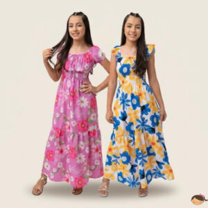 Kit 2 Vestidos Infantil Menina Juvenil Longo Floral Estampado Verão 2 ao 14 Roupa Infantil Feminina - Oferta na Shopee
