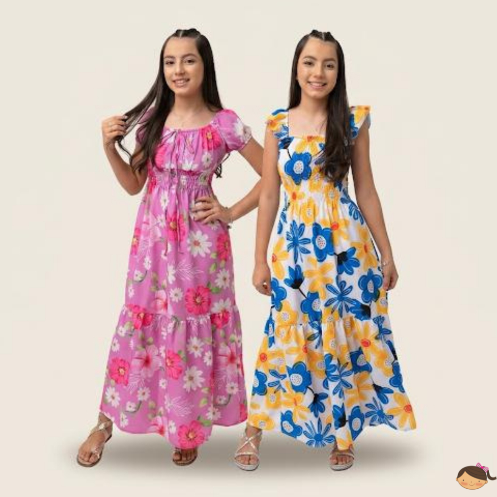 Kit 2 Vestidos Infantil Menina Juvenil Longo Floral Estampado Verão 2 ao 14 Roupa Infantil Feminina Kit 2 Vestidos Infantil Menina Juvenil Longo Floral Estampado Verão 2 ao 14 Roupa Infantil Feminina - Oferta na Shopee