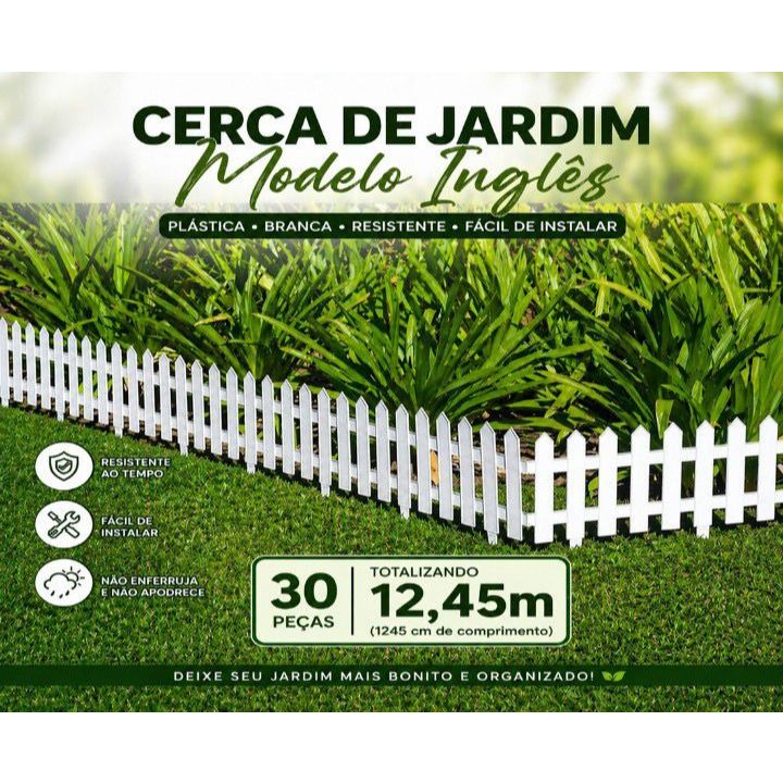 Cerca para Jardim Decorativa Modelo Inglês Kit com 30 Peças (12,40m) Resistente ao Sol e Chuva Cerca para Jardim Decorativa Modelo Inglês Kit com 30 Peças (12