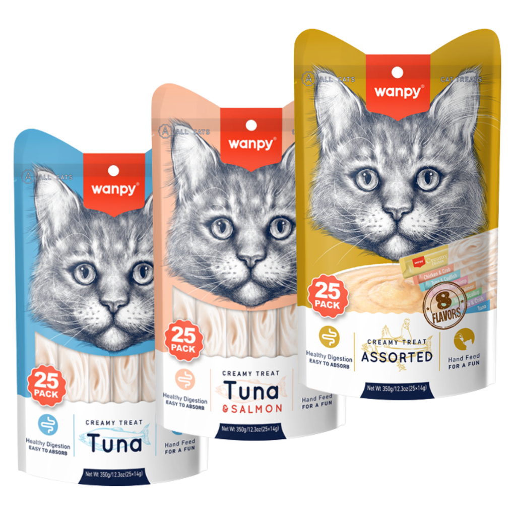 Petisco Para Gatos Wanpy Creamy Truly Sabores Sachê Tubos Sortido, Atum, Frango - 5un/25un Petisco Para Gatos Wanpy Creamy Truly Sabores Sachê Tubos Sortido