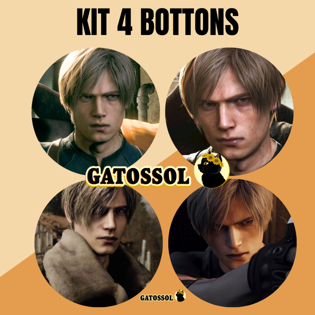 KIT 4 Bottons Resident Evil 4 Remake - Leon, Ada, Ashley e Luis - Bottom/botton - Boton- Broche alfinete - Botons KIT 4 Bottons Resident Evil 4 Remake - Leon