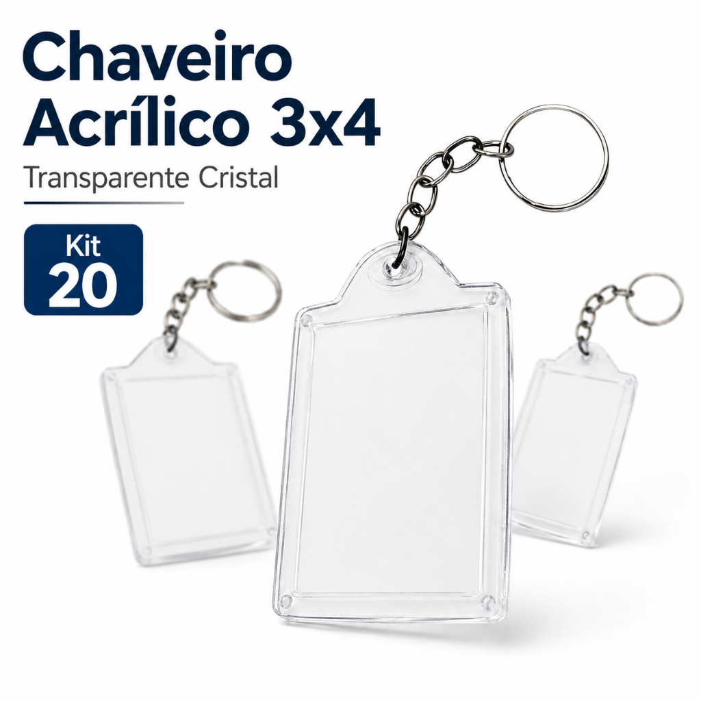 Kit 20 Chaveiros Acrílico 3x4 com Argola Transparente Cristal para Personalizar Atacado Evento Kit 20 Chaveiros Acrílico 3x4 com Argola Transparente Cristal para Personalizar Atacado Evento - Oferta na Shopee