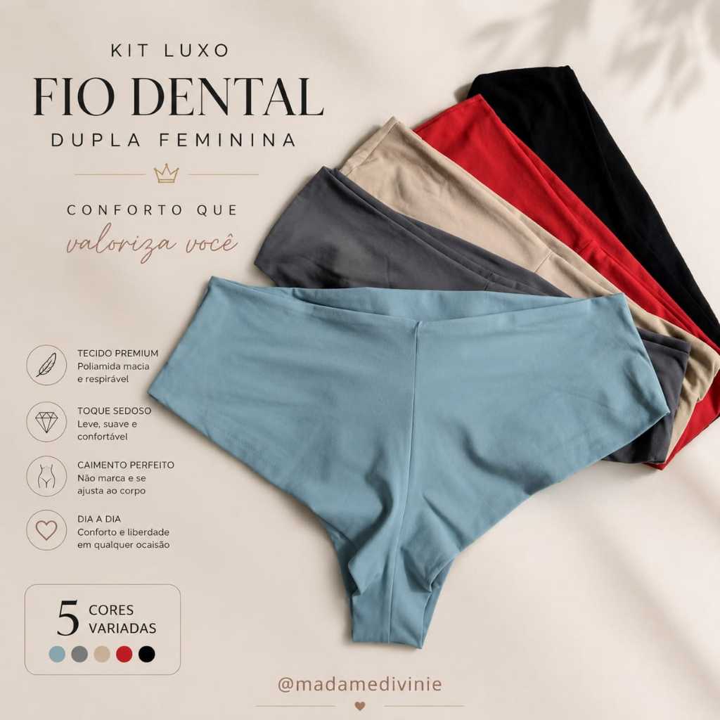 Kit Calcinha Fio Dental Poliamida cos alto sem costura duplo queridinha das clientes Kit Calcinha Fio Dental Poliamida cos alto sem costura duplo queridinha das clientes