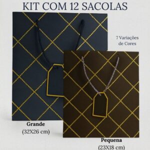 Kit Pacote com 12 Sacolas Luxo para Presente Trançada Pequena(22cmX18cmx10cm) ou Grande(30x26cmx12cm) - Oferta na Shopee