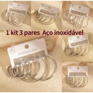 KIT 3 Pares de Aço inoxidável Argolas Brincos Prata/Dourado Presentes de joias elegantes e sofisticados  Vários estilos - Oferta na Shopee