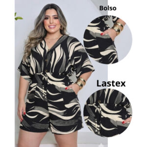 MACAQUINHO PLUS SIZE FEMININO DUNA SOLTINHO CURTO LUXO AMARRAÇAO NAS COSTAS E BOTOES NA FRENTE - Oferta na Shopee