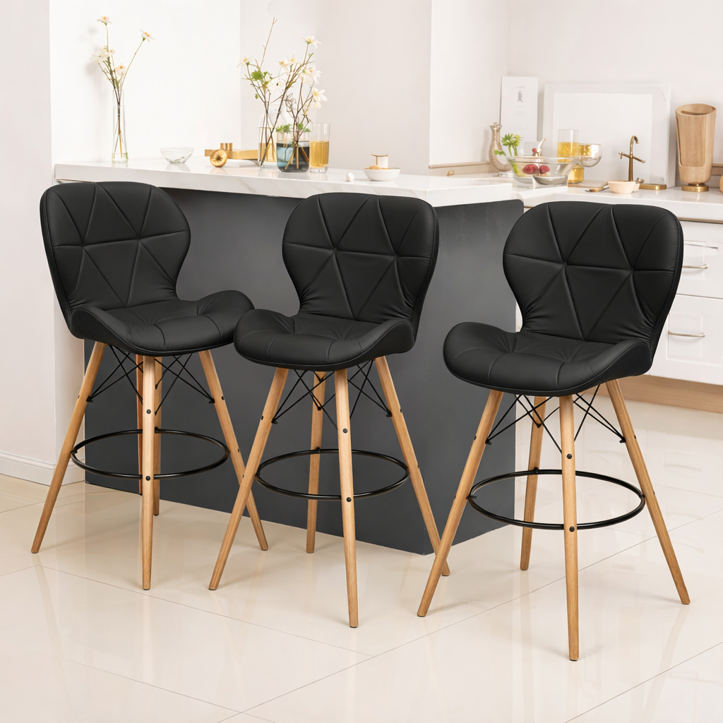 Kit 3 Banquetas Slim Pé Palito Eiffel Wood Estofada Casa Sala Apartamento Escritório Pé Madeira Kit 3 Banquetas Slim Pé Palito Eiffel Wood Estofada Casa Sala Apartamento Escritório Pé Madeira
