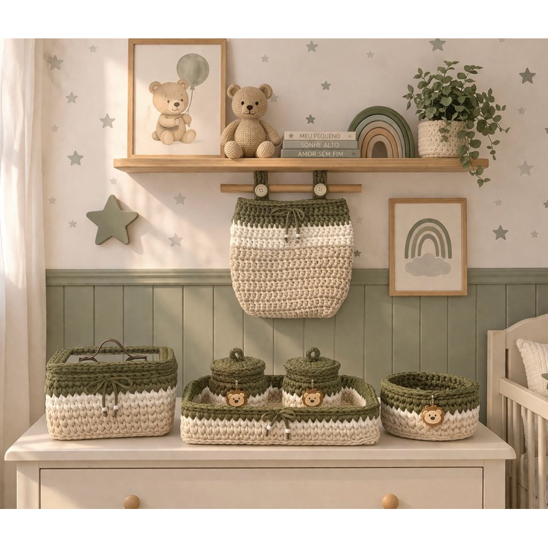 kit Higiene Bebê Feito em Crochê com fio de Malha – Produto Artesanal – Decoração Quarto do Bebê – Enxoval kit Higiene Bebê Feito em Crochê com fio de Malha – Produto Artesanal – Decoração Quarto do Bebê – Enxoval