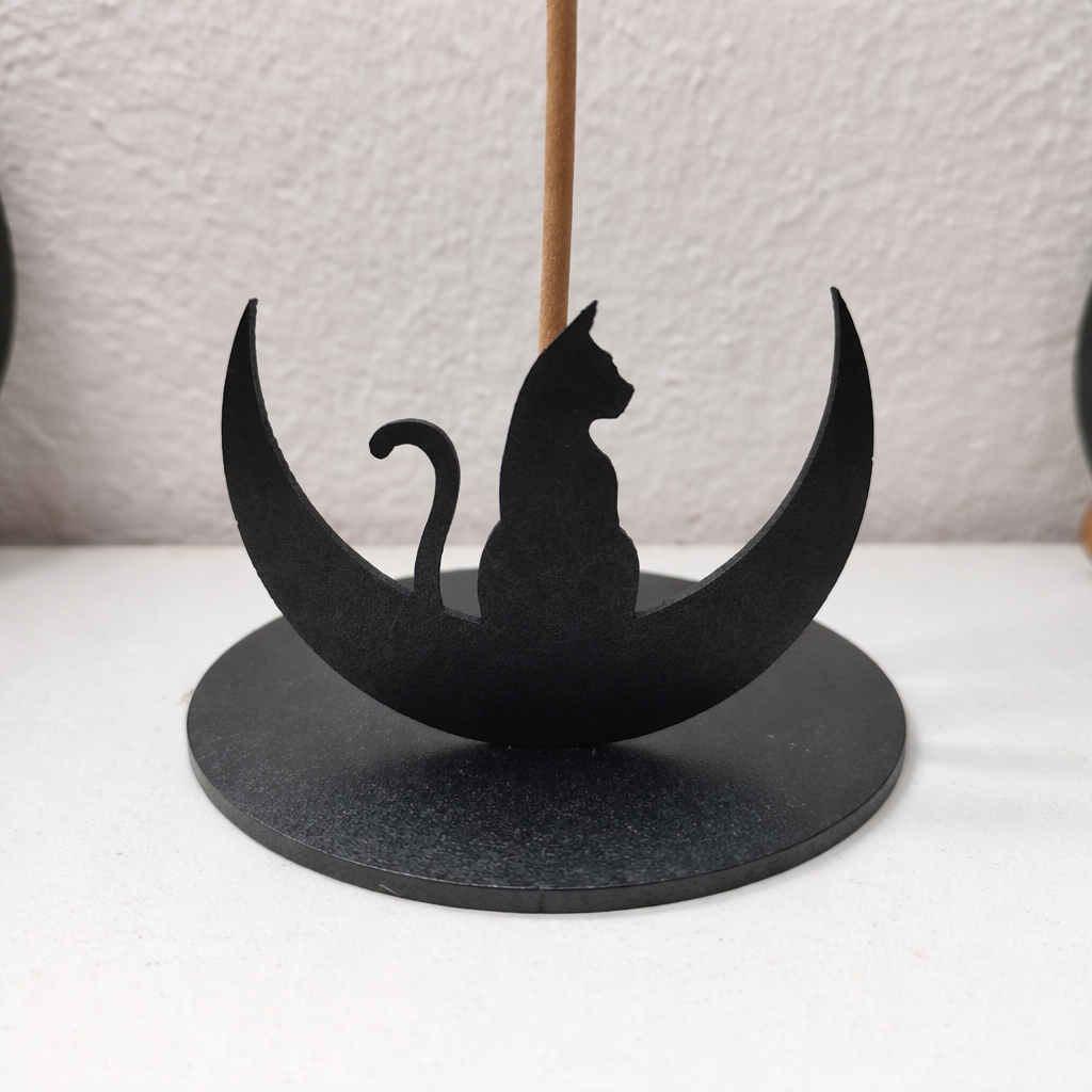 Porta Incenso Incensário Decorativo 3d Gato Mistico Signos Lua Madeira MDF Preto Porta Incenso Incensário Decorativo 3d Gato Mistico Signos Lua Madeira MDF Preto