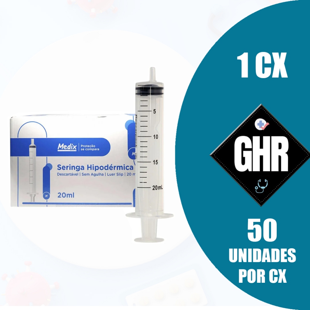Seringa Descartavel 20ML Luer SLIP ESTÉRIL – MEDIX C/ 50 UND Seringa Descartavel 20ML Luer SLIP ESTÉRIL – MEDIX C/ 50 UND
