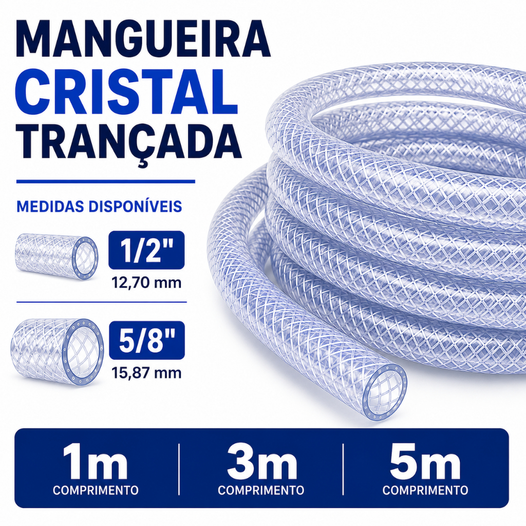 Mangueira Cristal Trançada 1/2"- 5/8" Transparente Reforçada Multiuso Jardim Lavagem Irrigação Àgua Mangueira Cristal Trançada 1/2"- 5/8" Transparente Reforçada Multiuso Jardim Lavagem Irrigação Àgua - Oferta na Shopee